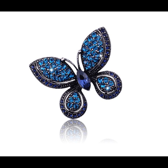 Jewelry - Blue Austrian Crystal Butterfly Brooch - New
